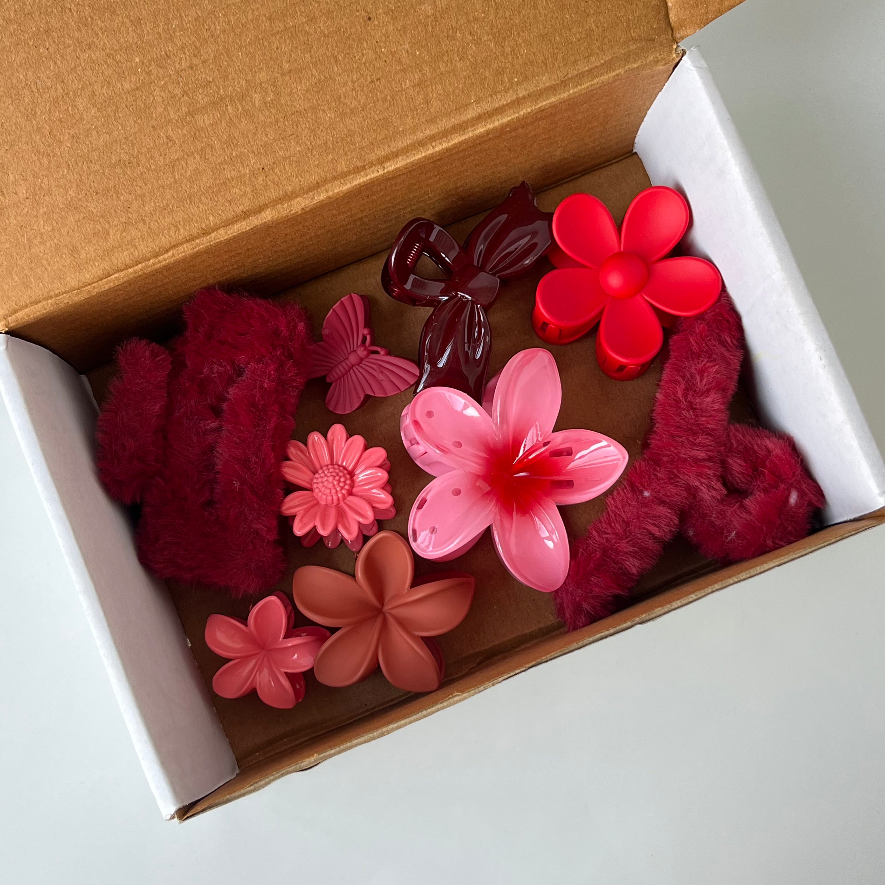 Crimson Bloom – Hair Accessory Combo (Set of 9)